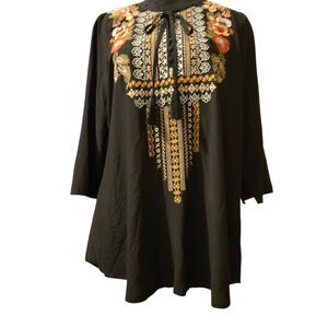 Andre By Unit Tunic M Floral Embroidered Boho Dark Academia